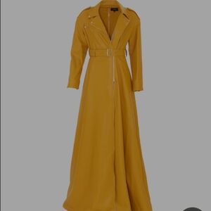 Women's Mustard Leather Trench Coat